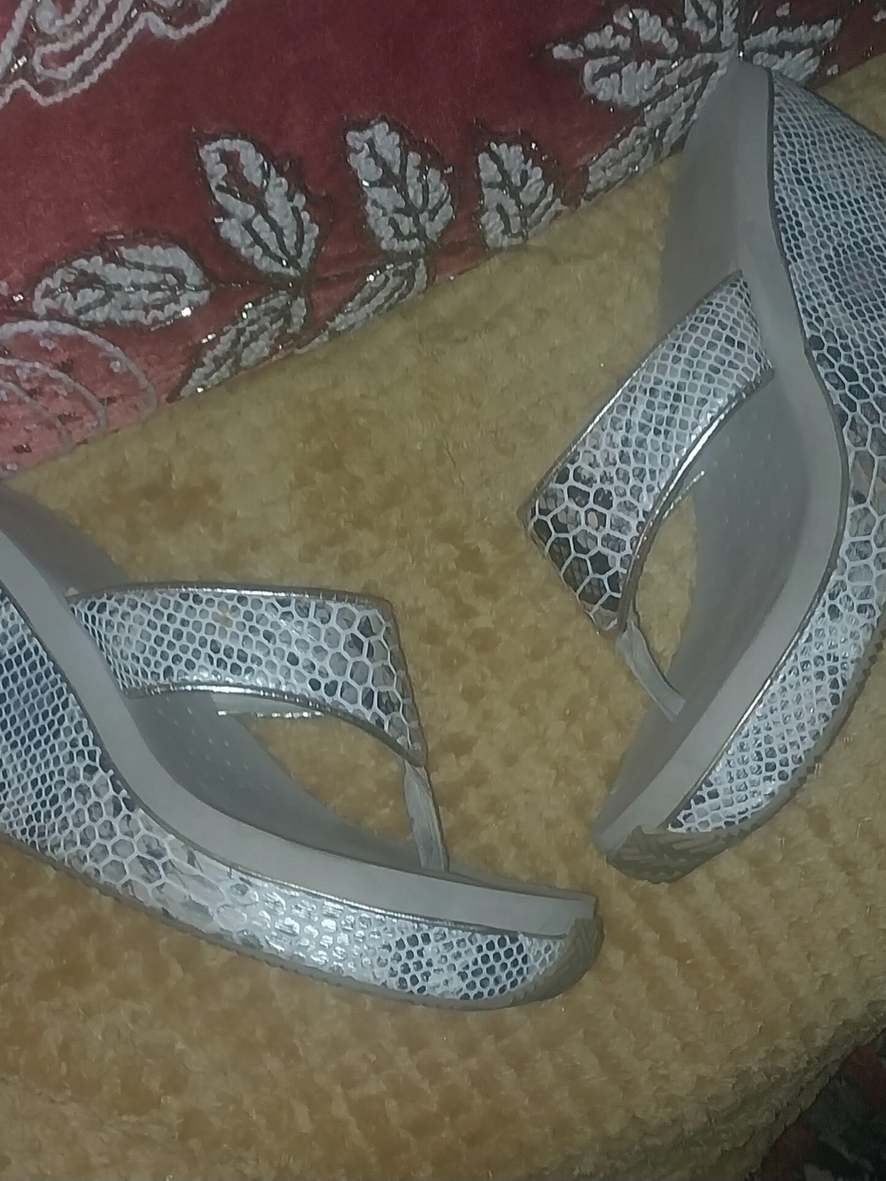 Volatile Neutral Snake-Print Wedge Thong Sandals